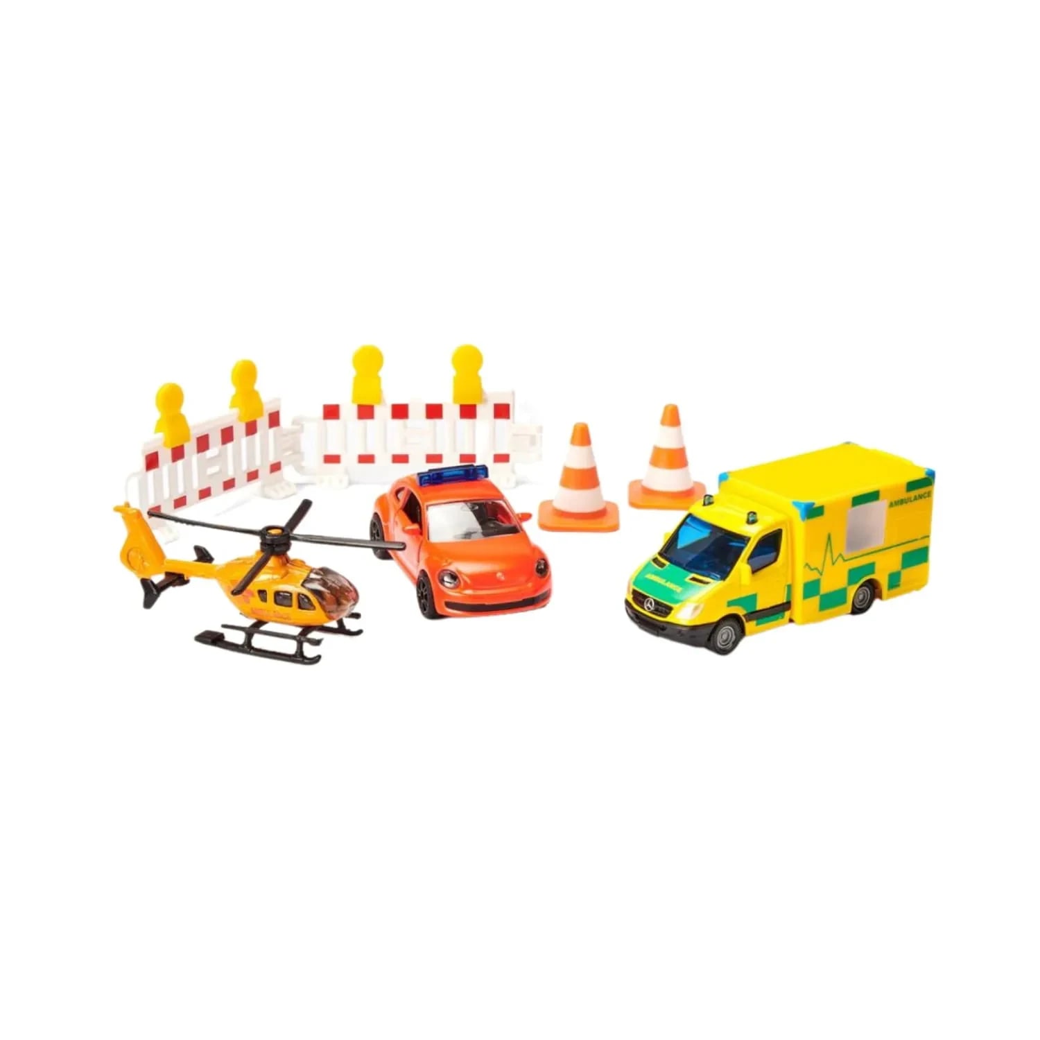 Set Echipă de Salvare Siku 6332 cu Ambulanță VW și Mercedes, Elicopter și Accesorii