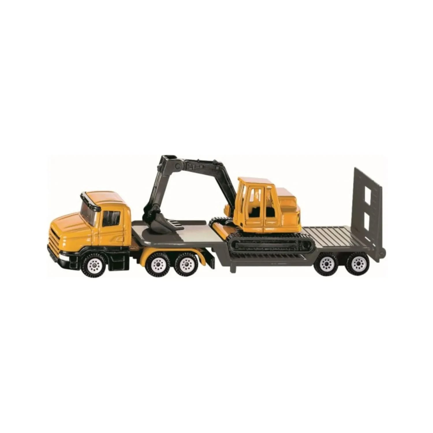 Jucărie Metalică Camion Scania cu Platformă și Excavator Siku 1611