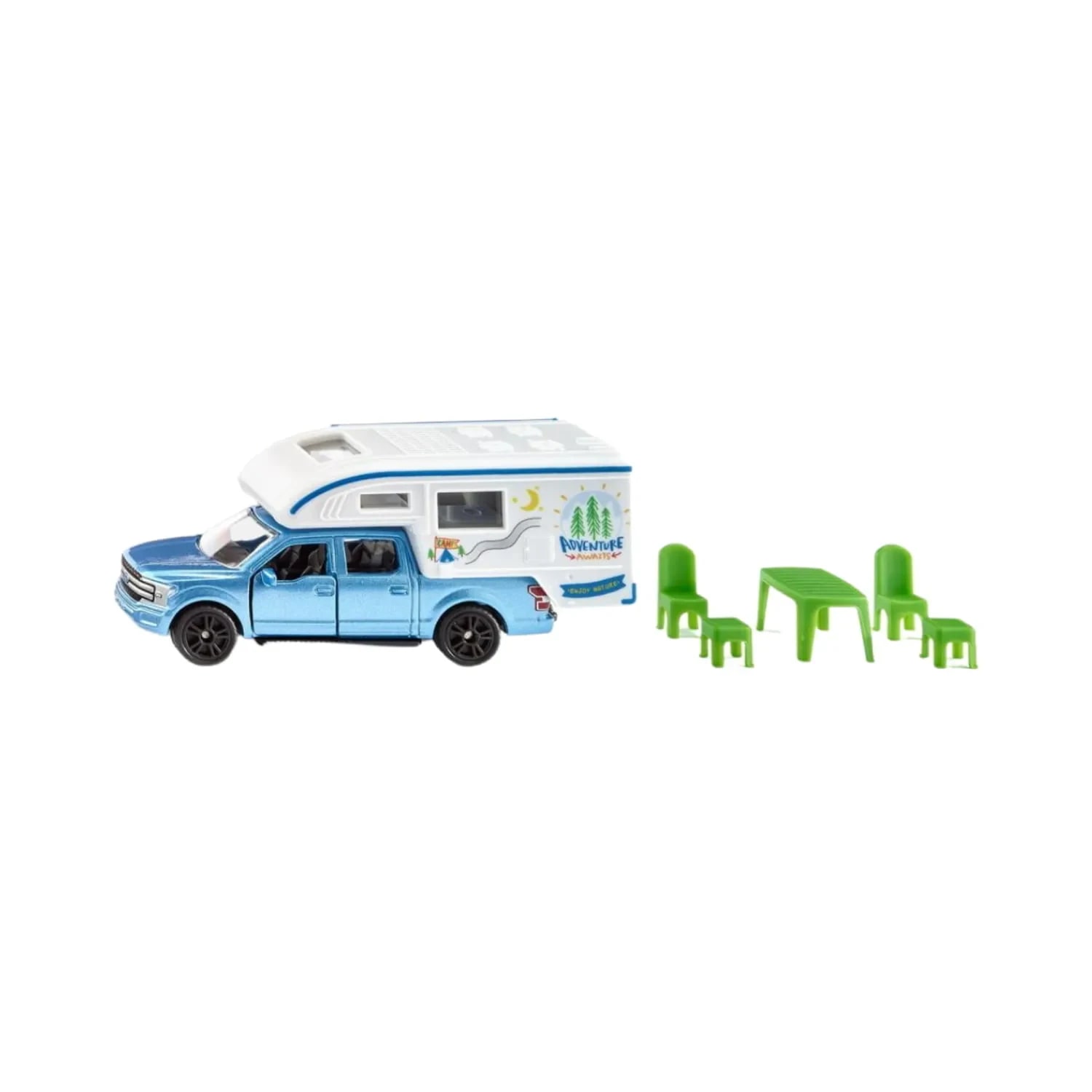 Jucarie Metalica Ford F150 Pick-Up Camper Siku 1693 Cu Camper Detasabil Si Mobilier Camping