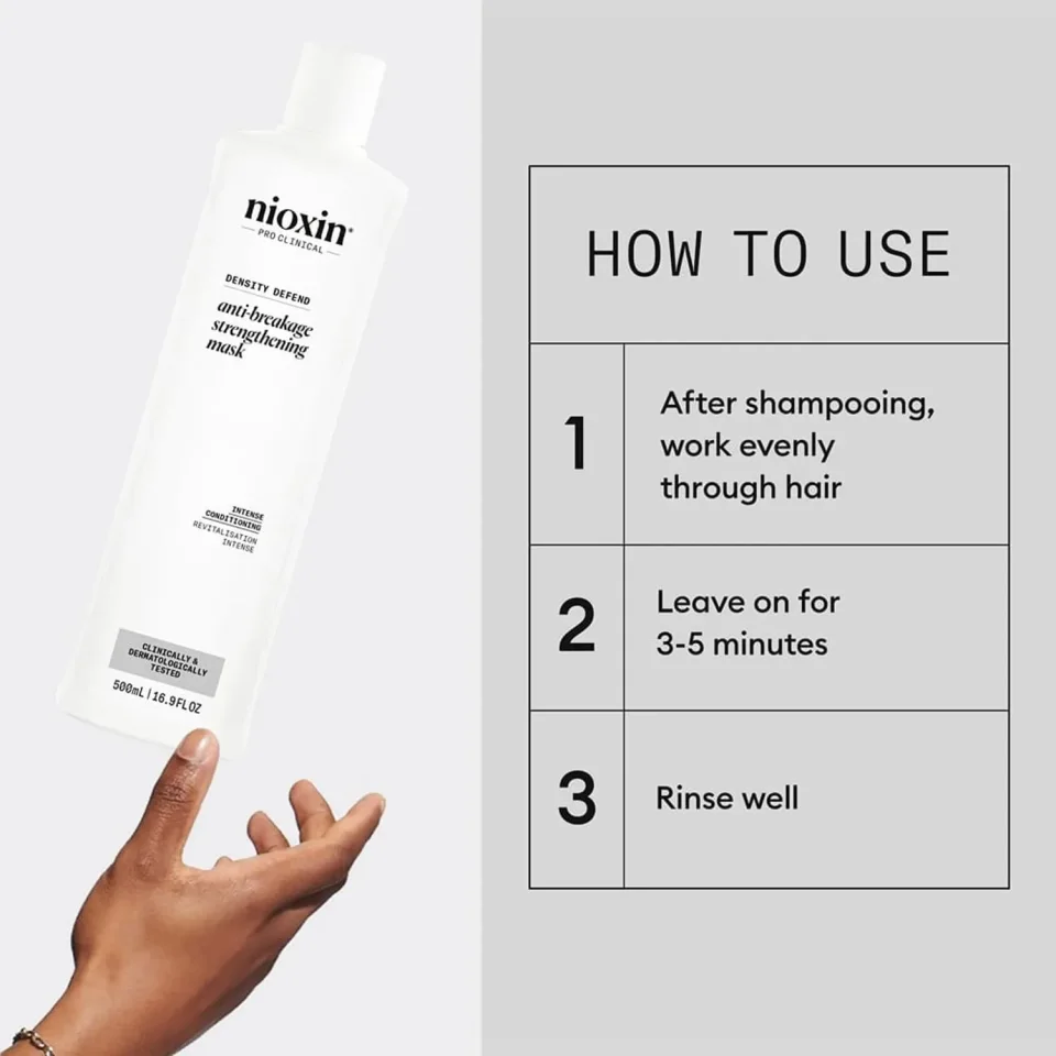 Mască fortifiantă anti-rupere pentru păr deteriorat sau vopsit, Nioxin, Density Defend Anti-Breakage Strengthening Mask, 500 ml — imagine 6