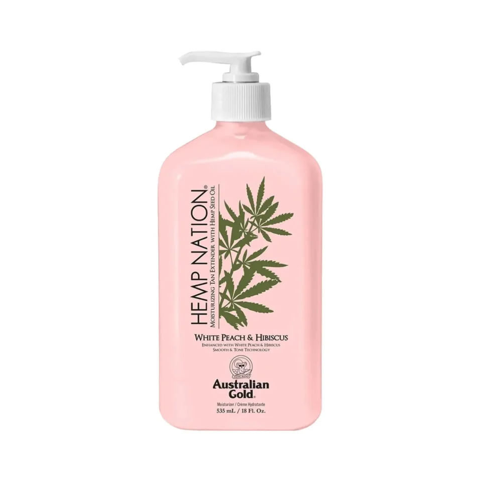 Crema hidratanta pentru prelungirea bronzului, Australian Gold, Hemp Nation, White Peach & Hibiscus, 535ml