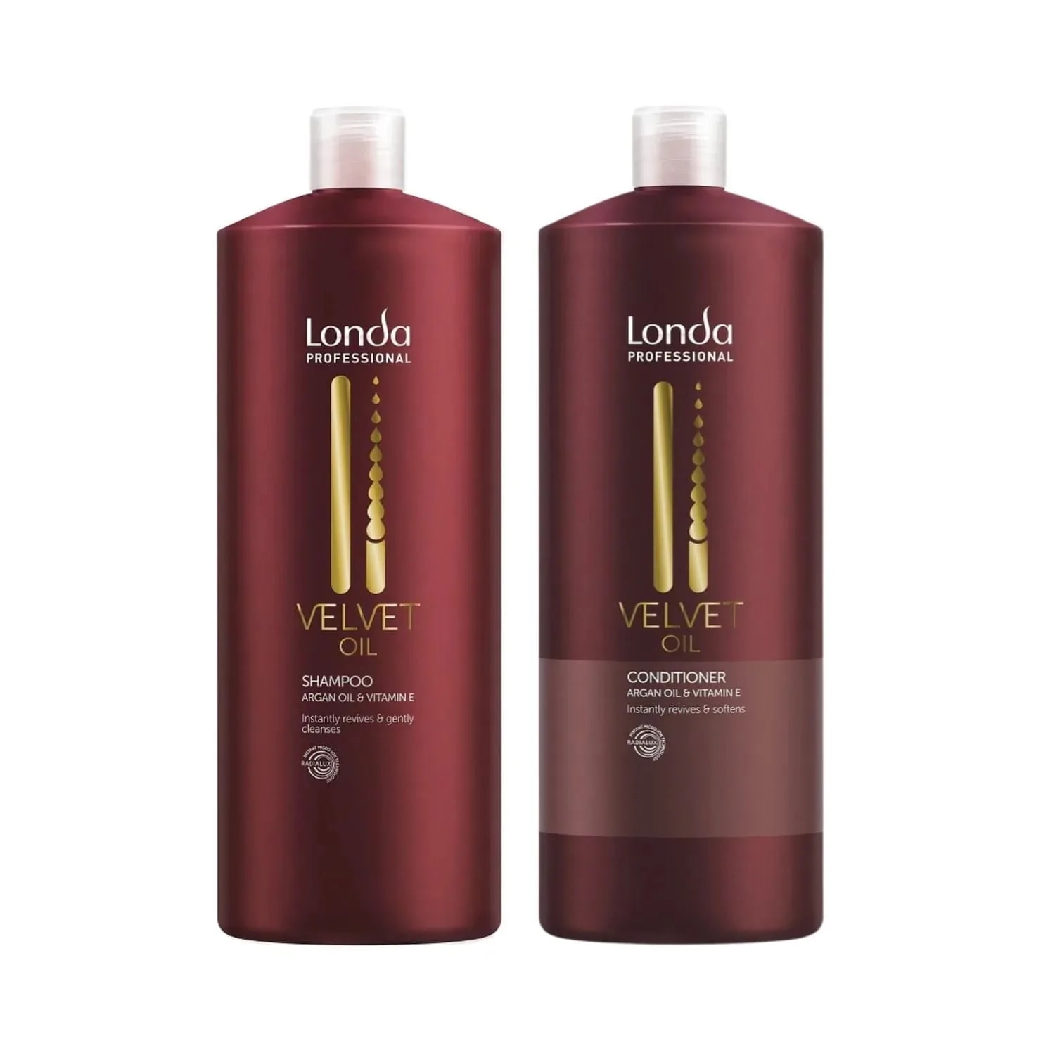Pachet pentru păr uscat Londa Professional Velvet Oil, Șampon 1000 ml și Balsam 1000 ml