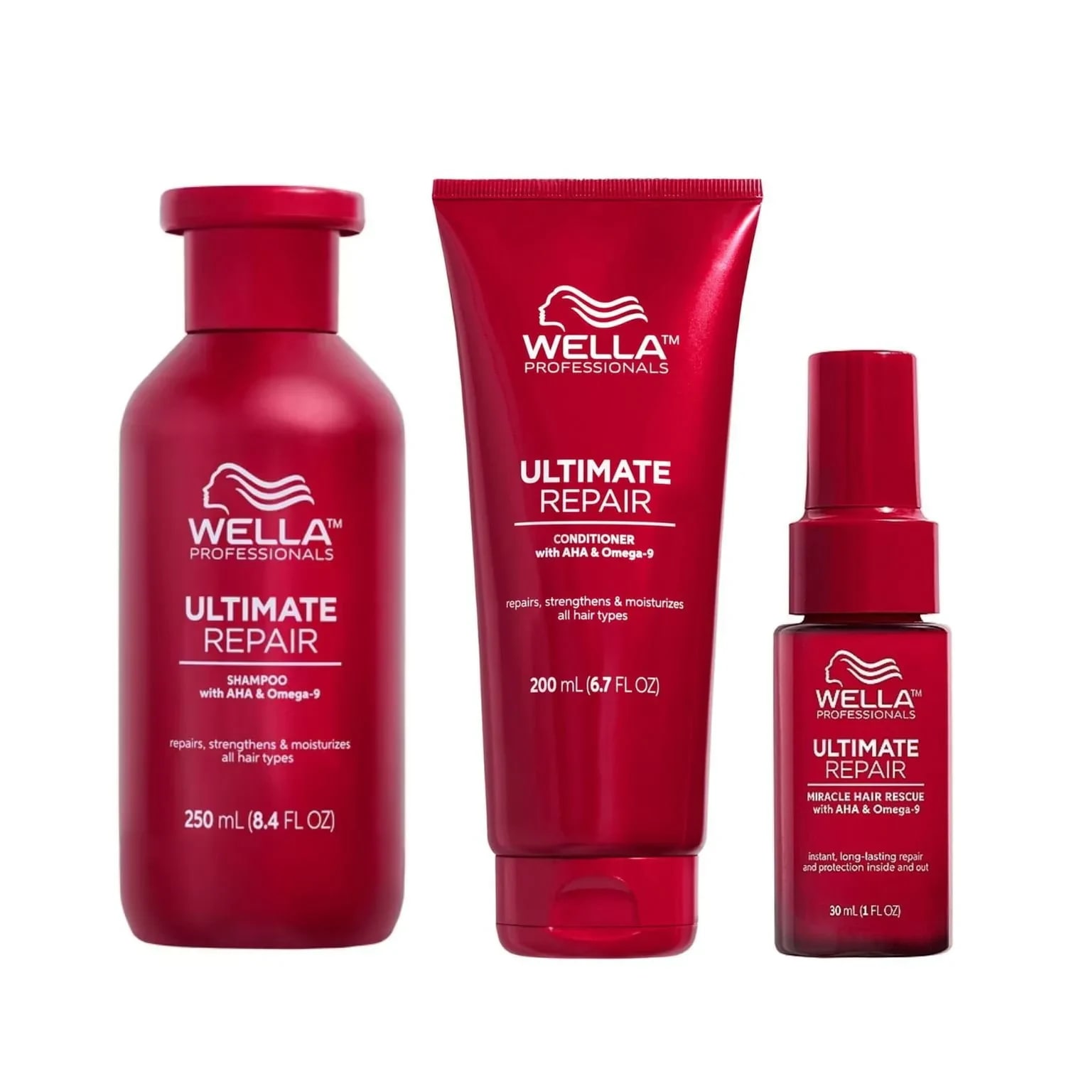 Pachet pentru par deteriorat, Wella Professionals, Ultimate Repair, Sampon 250ml + Balsam 200ml + Ser 30ml