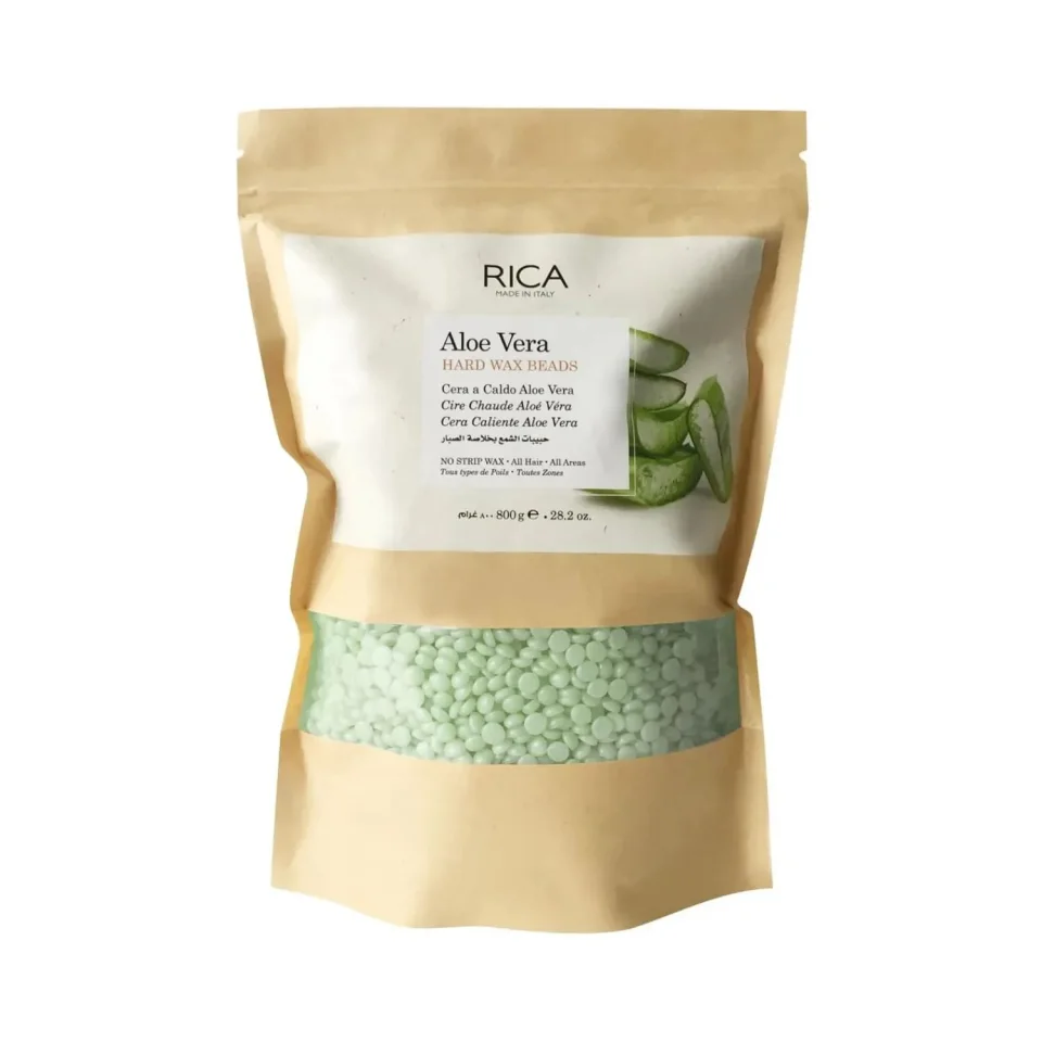 Granule de ceară fără benzi cu aloe vera pentru piele sensibilă, Rica, Aloe Vera Hard Wax Beads, 800 g