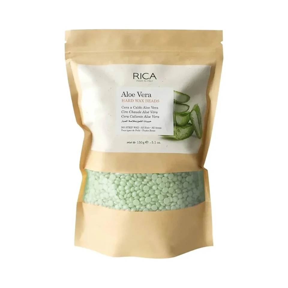 Granule de ceară fără benzi cu aloe vera pentru piele sensibilă, Rica, Aloe Vera Hard Wax Beads, 150 g