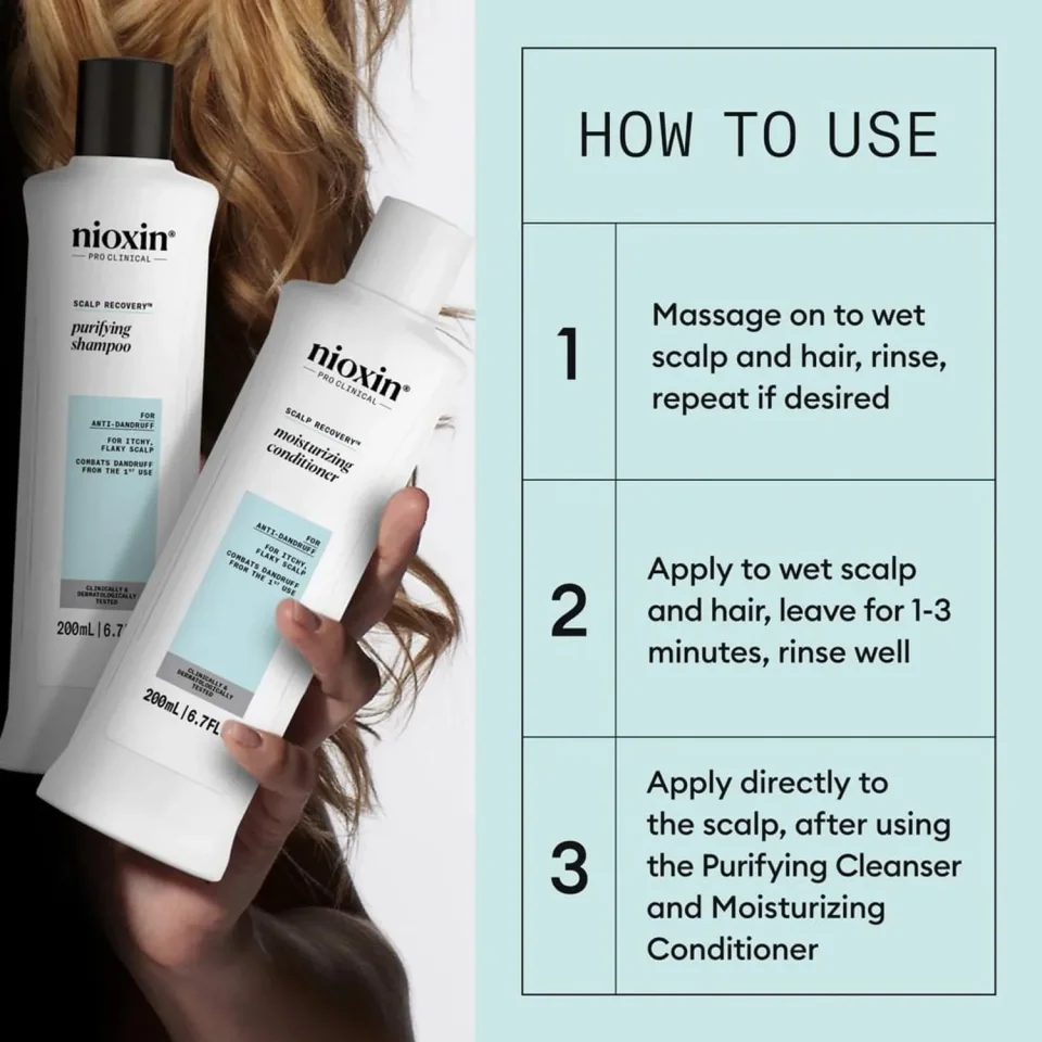 Set anti-mătreață pentru scalp cu mâncărime și descuamare, Nioxin, Scalp Recovery Kit, Șampon 200 ml + Balsam 200 ml + Ser 100 ml — imagine 4