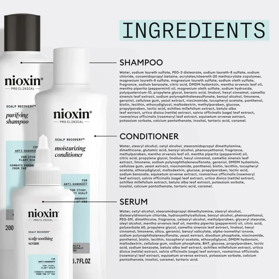 Set anti-mătreață pentru scalp cu mâncărime și descuamare, Nioxin, Scalp Recovery Kit, Șampon 200 ml + Balsam 200 ml + Ser 100 ml — imagine 6