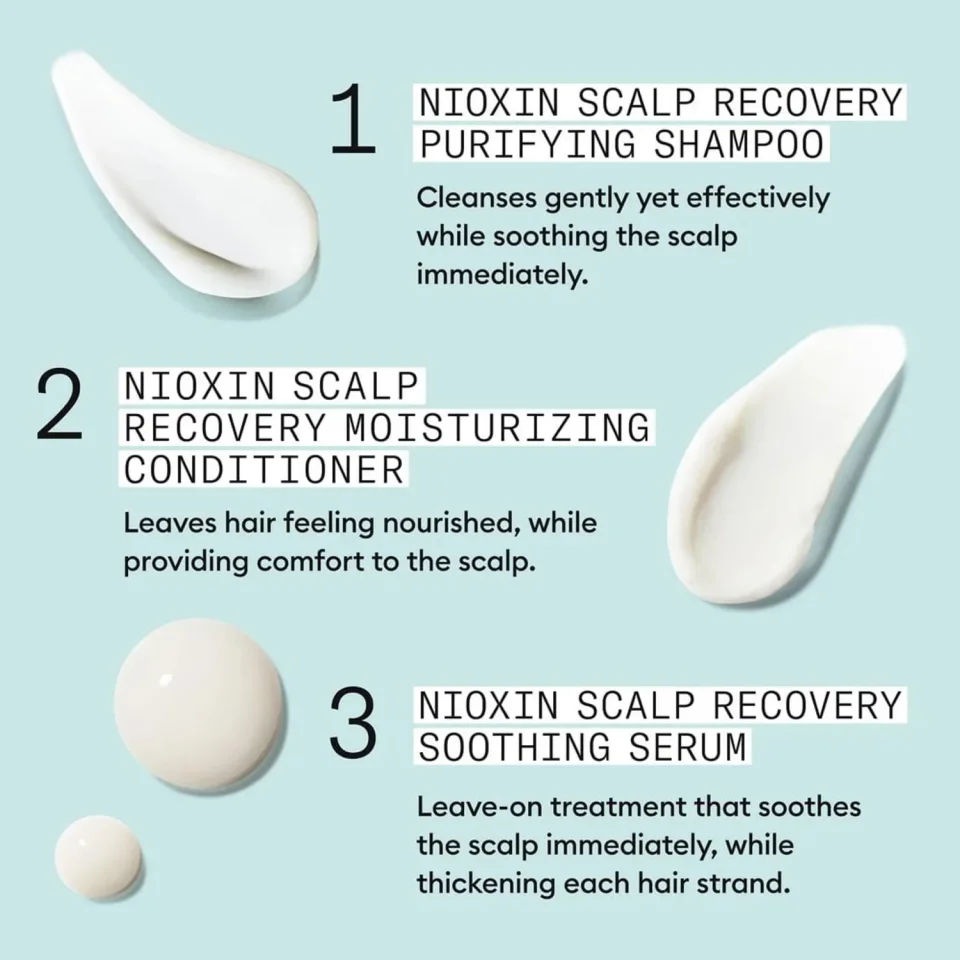 Set anti-mătreață pentru scalp cu mâncărime și descuamare, Nioxin, Scalp Recovery Kit, Șampon 200 ml + Balsam 200 ml + Ser 100 ml — imagine 7