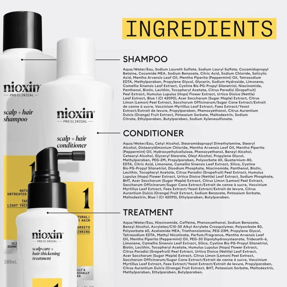 Set pentru păr natural cu subțiere ușoară, Nioxin, System 1, Șampon 300 ml, Balsam 300 ml și Tratament 100 ml — imagine 6