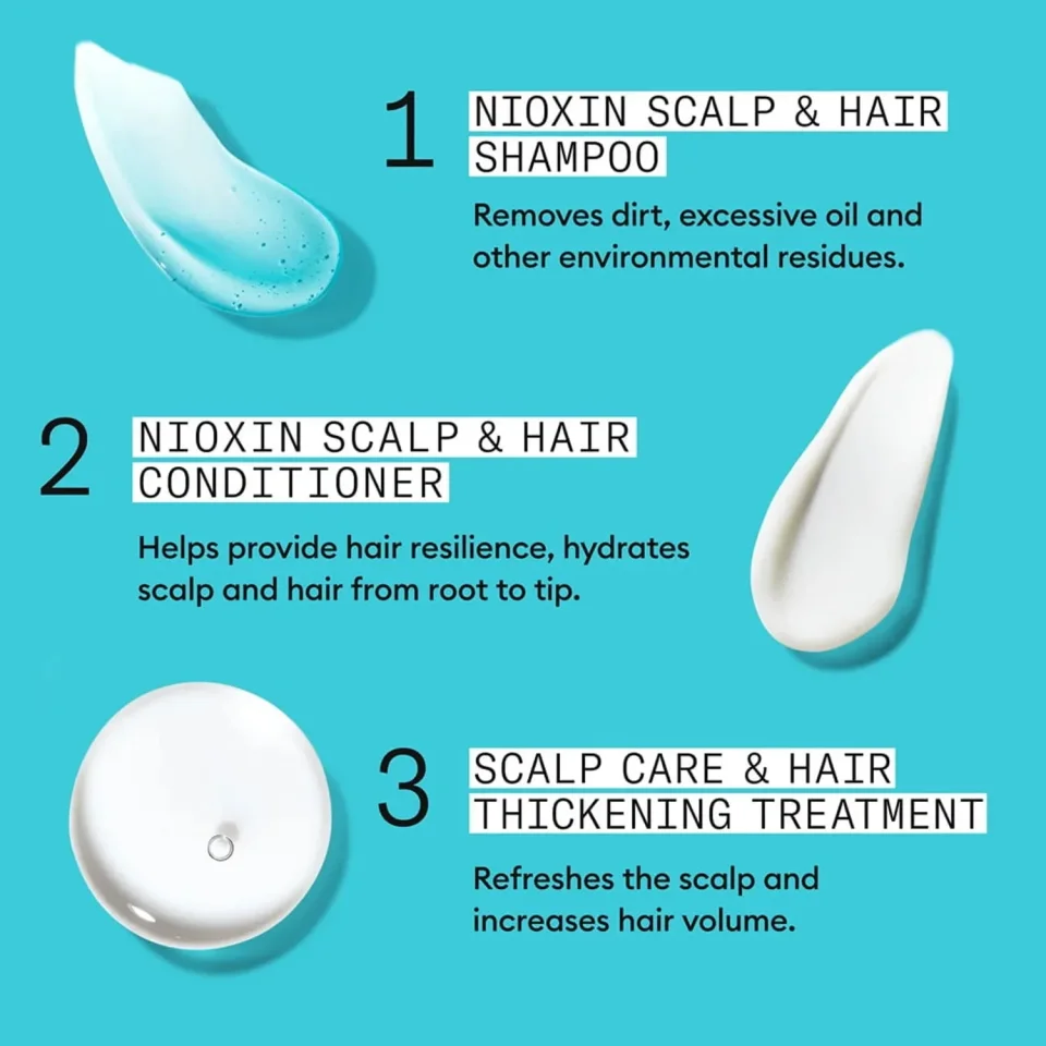 Set pentru păr vopsit cu subțiere ușoară, Nioxin, System 3, Șampon 300 ml, Balsam 300 ml și Tratament 100 ml — imagine 5