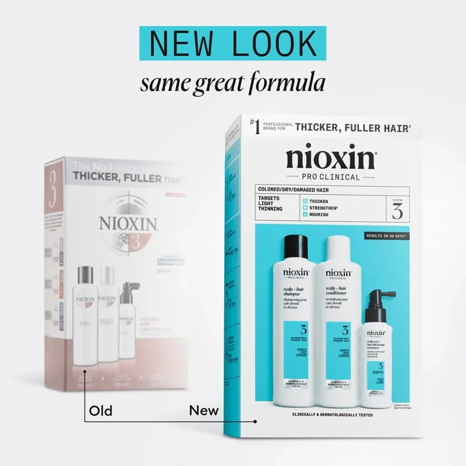 Set pentru păr vopsit cu subțiere ușoară, Nioxin, System 3, Șampon 300 ml, Balsam 300 ml și Tratament 100 ml — imagine 6