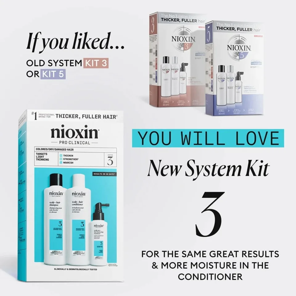 Set pentru păr vopsit cu subțiere ușoară, Nioxin, System 3, Șampon 300 ml, Balsam 300 ml și Tratament 100 ml — imagine 7