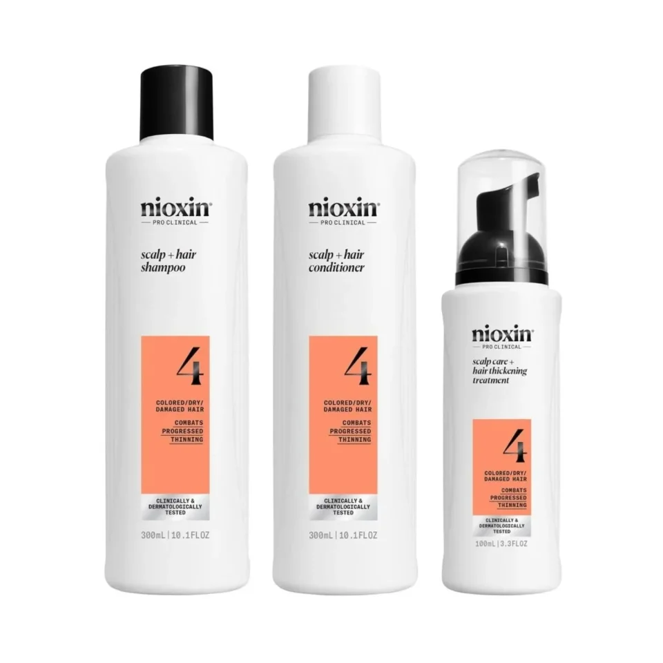 Set pentru păr vopsit cu subțiere avansată, Nioxin, System 4, Șampon 300 ml, Balsam 300 ml și Tratament 100 ml