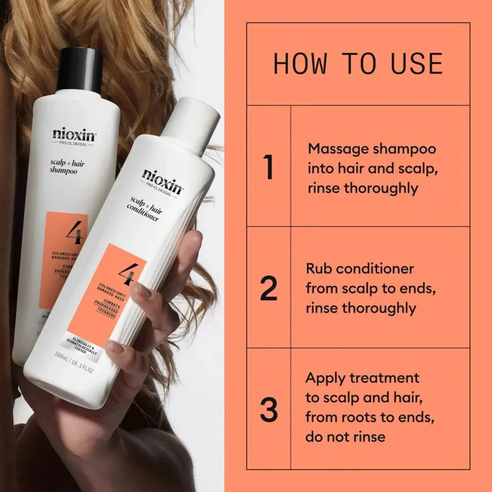 Set pentru păr vopsit cu subțiere avansată, Nioxin, System 4, Șampon 300 ml, Balsam 300 ml și Tratament 100 ml — imagine 4
