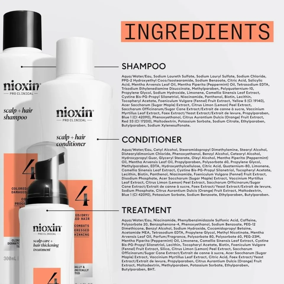 Set pentru păr vopsit cu subțiere avansată, Nioxin, System 4, Șampon 300 ml, Balsam 300 ml și Tratament 100 ml — imagine 6