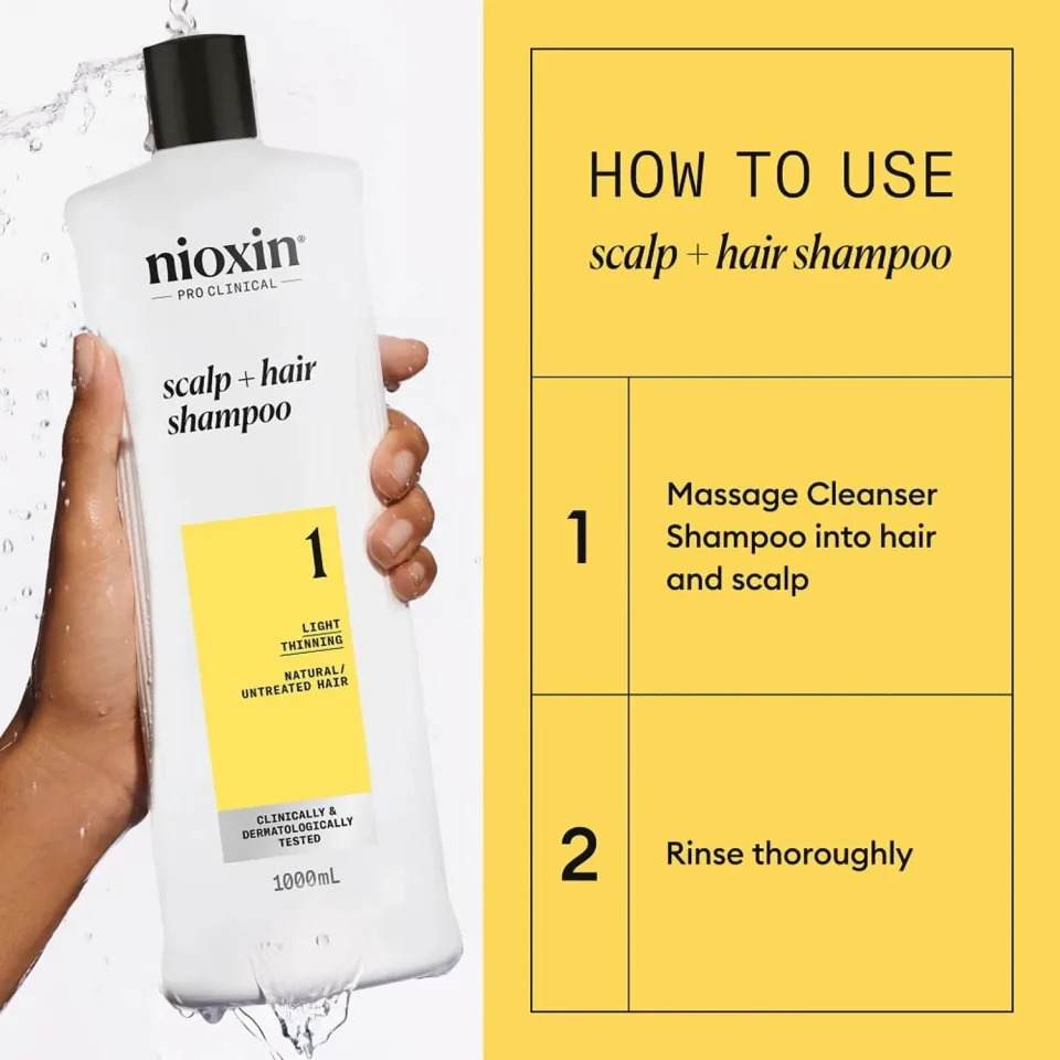 Șampon pentru păr natural cu subțiere ușoară, Nioxin, System 1 Shampoo 1000 ml — imagine 3