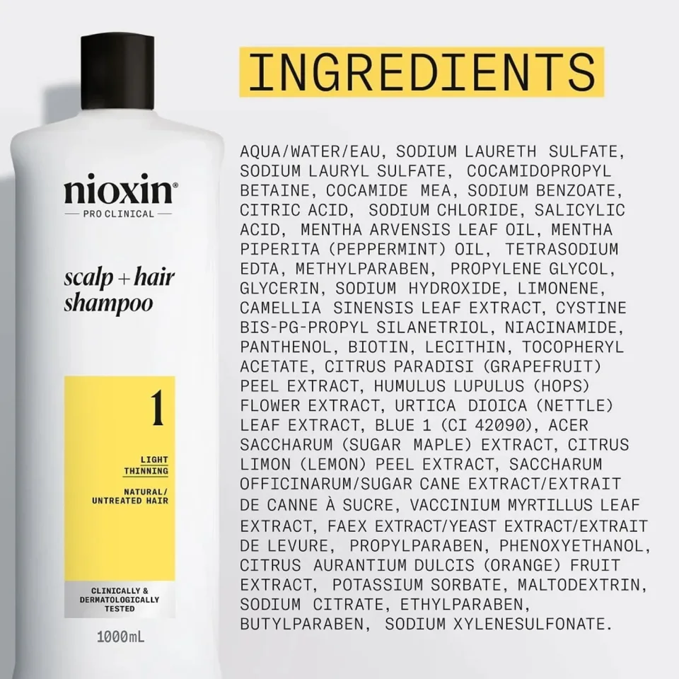 Șampon pentru păr natural cu subțiere ușoară, Nioxin, System 1 Shampoo 1000 ml — imagine 5