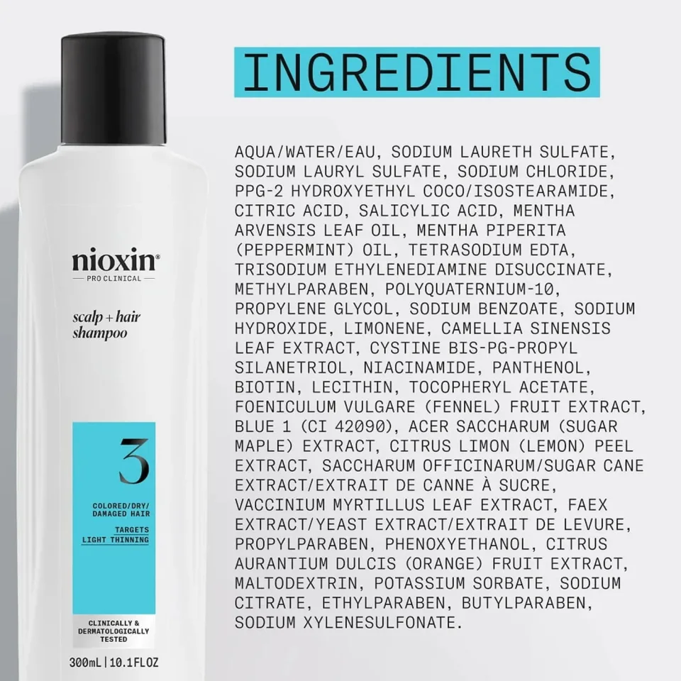 Șampon pentru păr vopsit cu subțiere ușoară, Nioxin, System 3 Shampoo 1000 ml — imagine 5