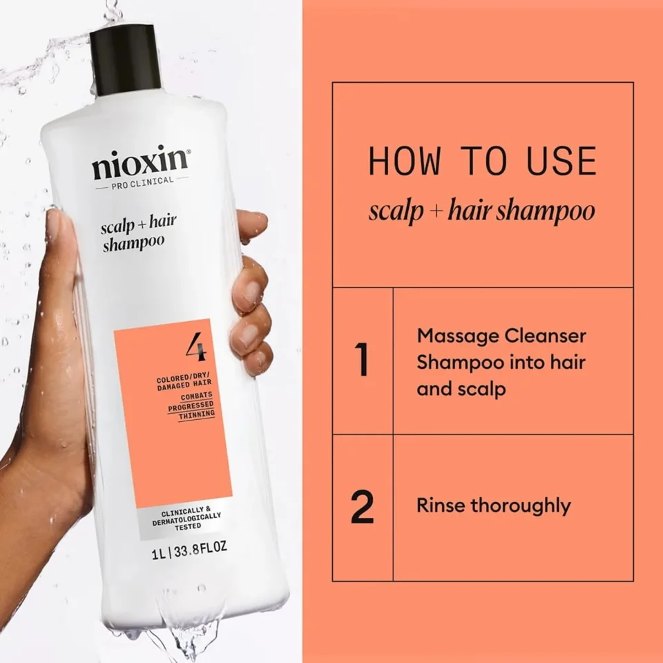 Șampon pentru păr vopsit cu subțiere avansată, Nioxin, System 4 Shampoo 1000 ml — imagine 3