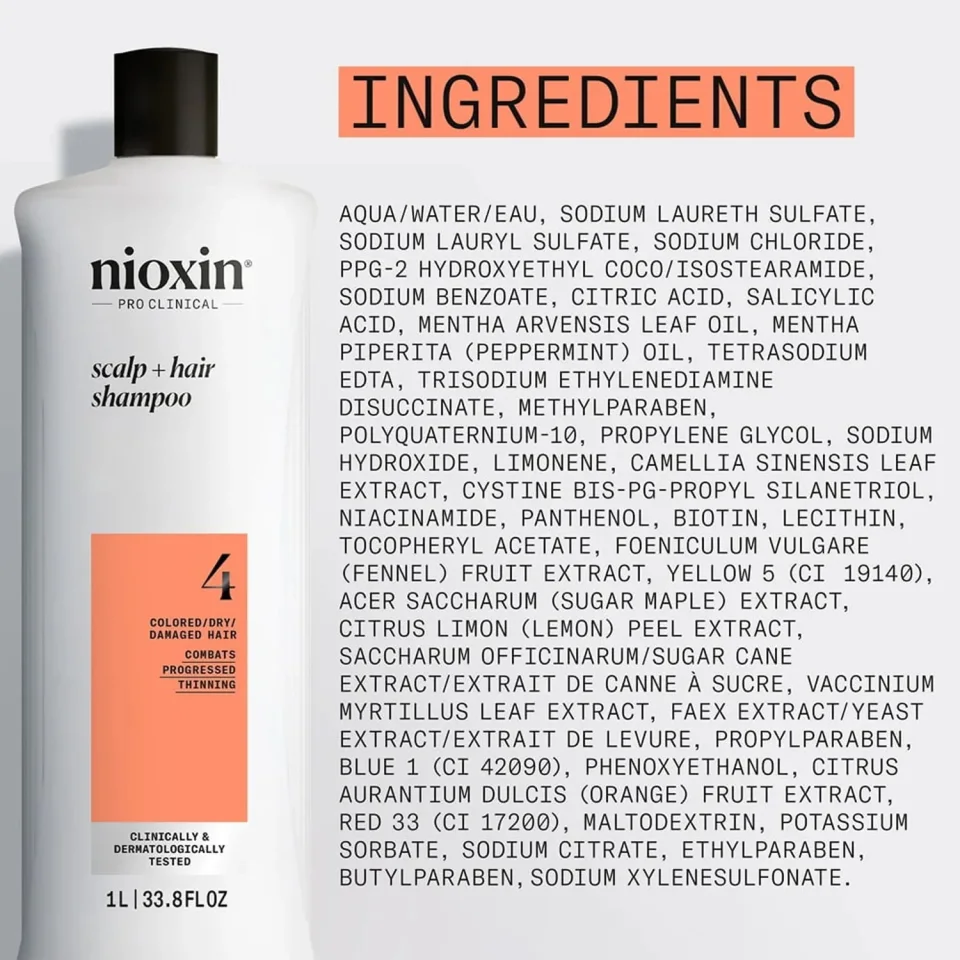 Șampon pentru păr vopsit cu subțiere avansată, Nioxin, System 4 Shampoo 1000 ml — imagine 5