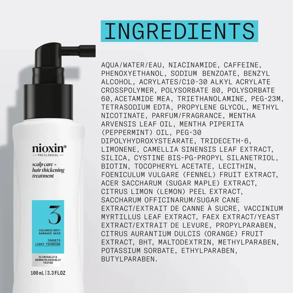 Tratament fără clătire pentru păr vopsit cu subțiere ușoară, Nioxin, System 3 Hair Treatment 100 ml — imagine 4