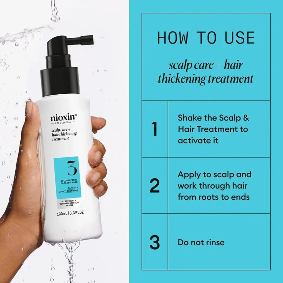 Tratament fără clătire pentru păr vopsit cu subțiere ușoară, Nioxin, System 3 Hair Treatment 100 ml — imagine 6