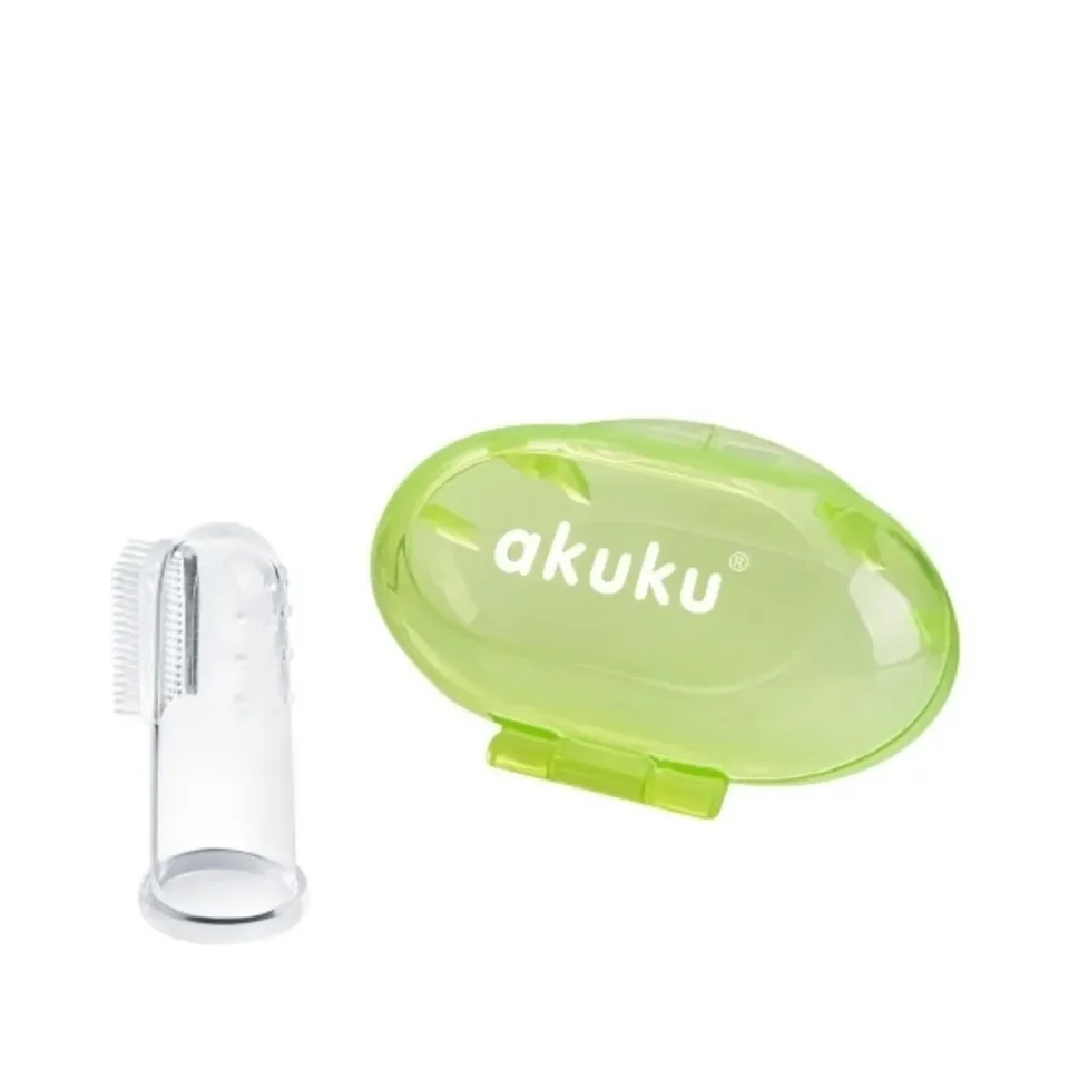 Degetar din silicon pentru masajul gingiilor in cutie verde, Akuku