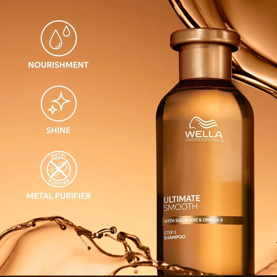 Sampon hidratant pentru par uscat si lipsit de stralucire cu Squalan & Omega 9, cu efect anti-electrizare, Wella Professionals, Ultimate Smooth Shampoo 1000ml — imagine 3