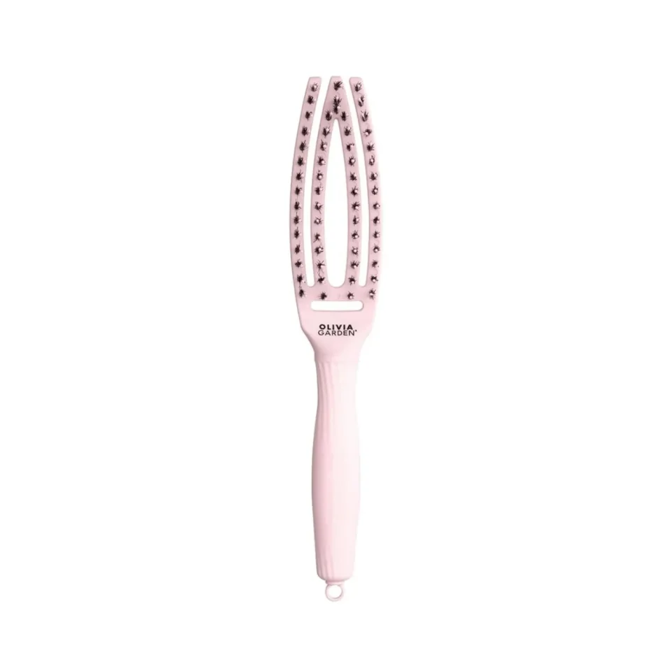 Perie cu ventilatie din par natural si tepi ionizati, Olivia Garden, Finger Combo Small, Pastel Pink