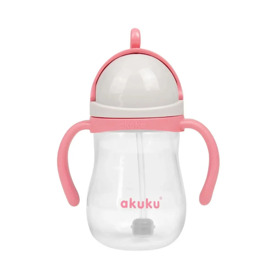 Biberon roz cu tetina din silicon, Akuku, 280ml