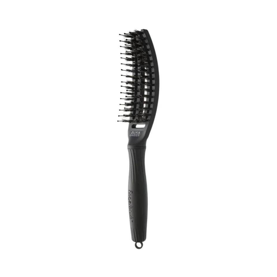 Perie cu ventilație din păr natural și țepi ionizați, Olivia Garden Finger Combo Full Black Small