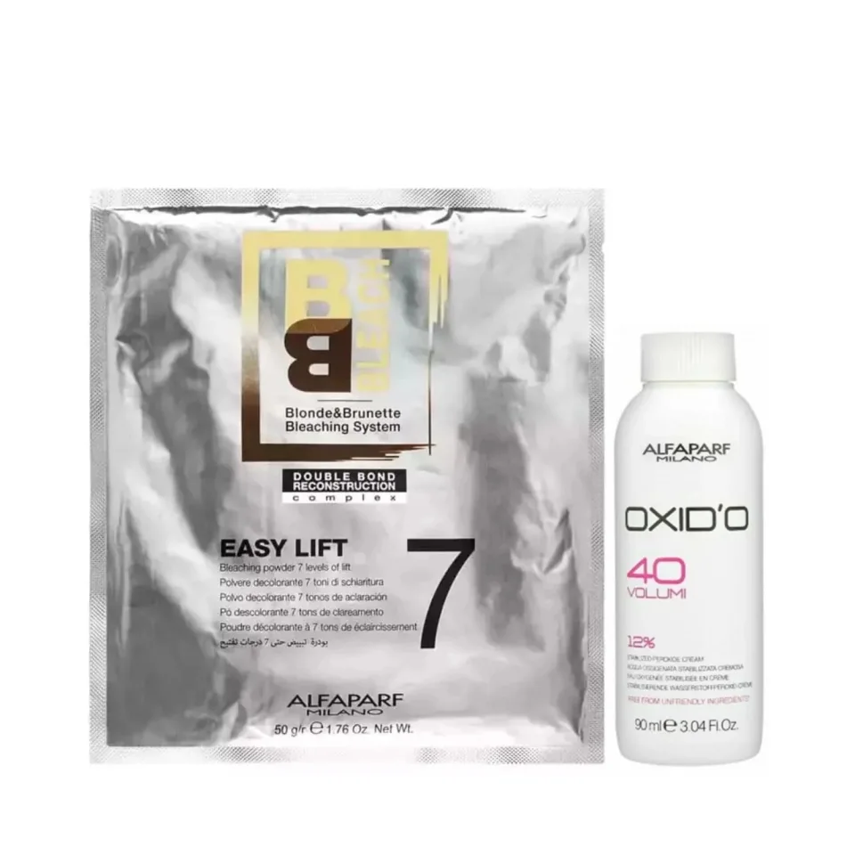 Pachet pentru decolorare păr Alfaparf, Pudră 50gr 7 tonuri + Oxidant crema 12% 40 Volumi 90ml