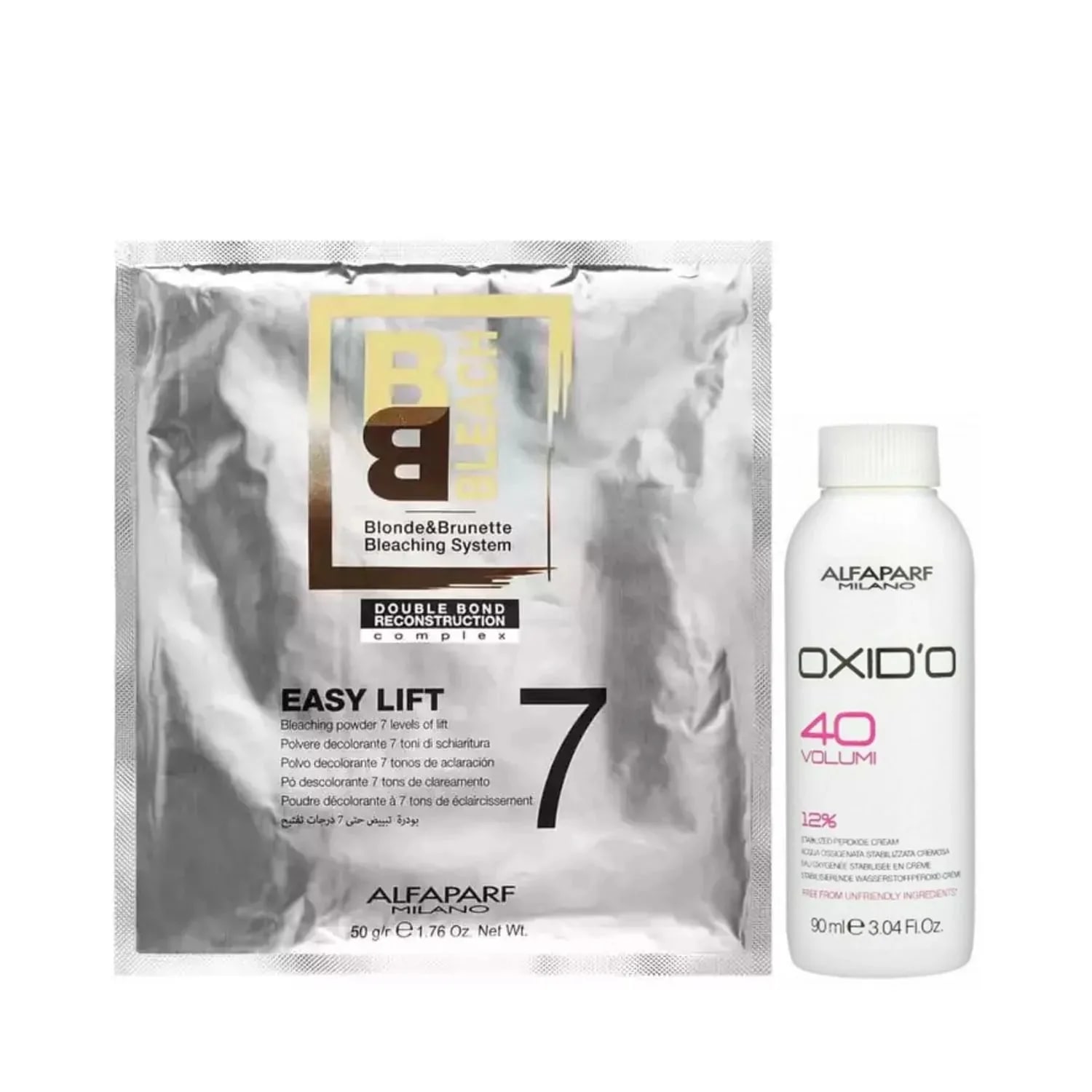Pachet pentru decolorare păr Alfaparf, Pudră 50gr 7 tonuri + Oxidant crema 12% 40 Volumi 90ml