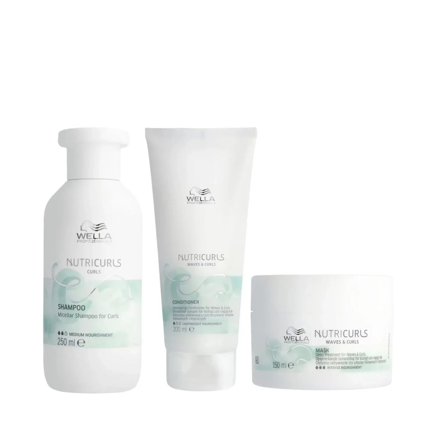 Set nutritiv pentru par ondulat, Wella Professionals Nutricurls Waves Shampoo 250ml + Balsam 200ml + Masca 150ml