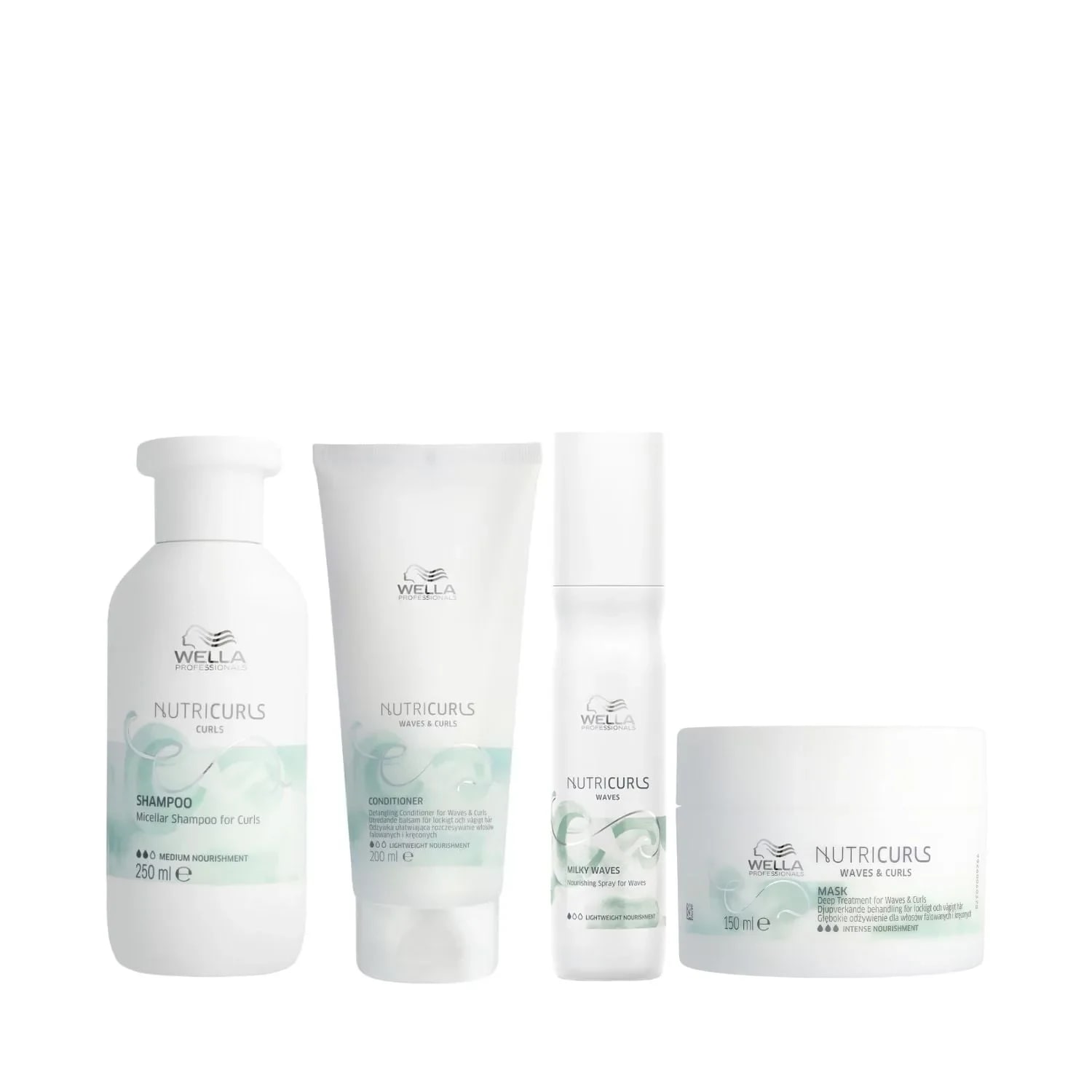 Set nutritiv pentru par ondulat, Wella Professionals Nutricurls Waves Shampoo 250ml + Balsam 200ml + Masca 150ml + Tratament 150ml