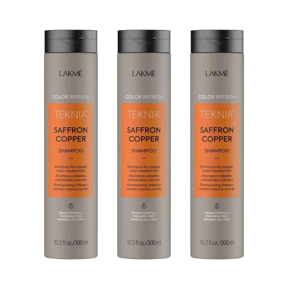 Pachet pentru parul vopsit aramiu, Lakme, Saffron Copper, 3 x Sampon 300ml