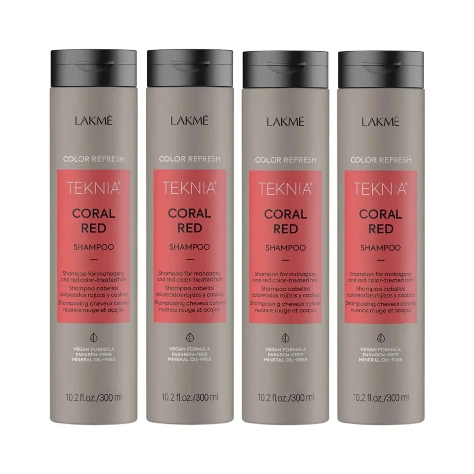 Set pentru parul vopsit rosu, Lakme, Coral Red, 4 x Sampon 300ml