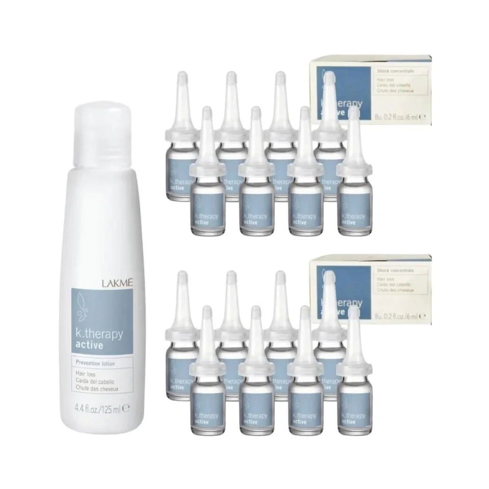 Set impotriva caderii parului, Lakme, K.Therapy Active, Lotiune 125ml + Fiole 8x6ml x 2 buc