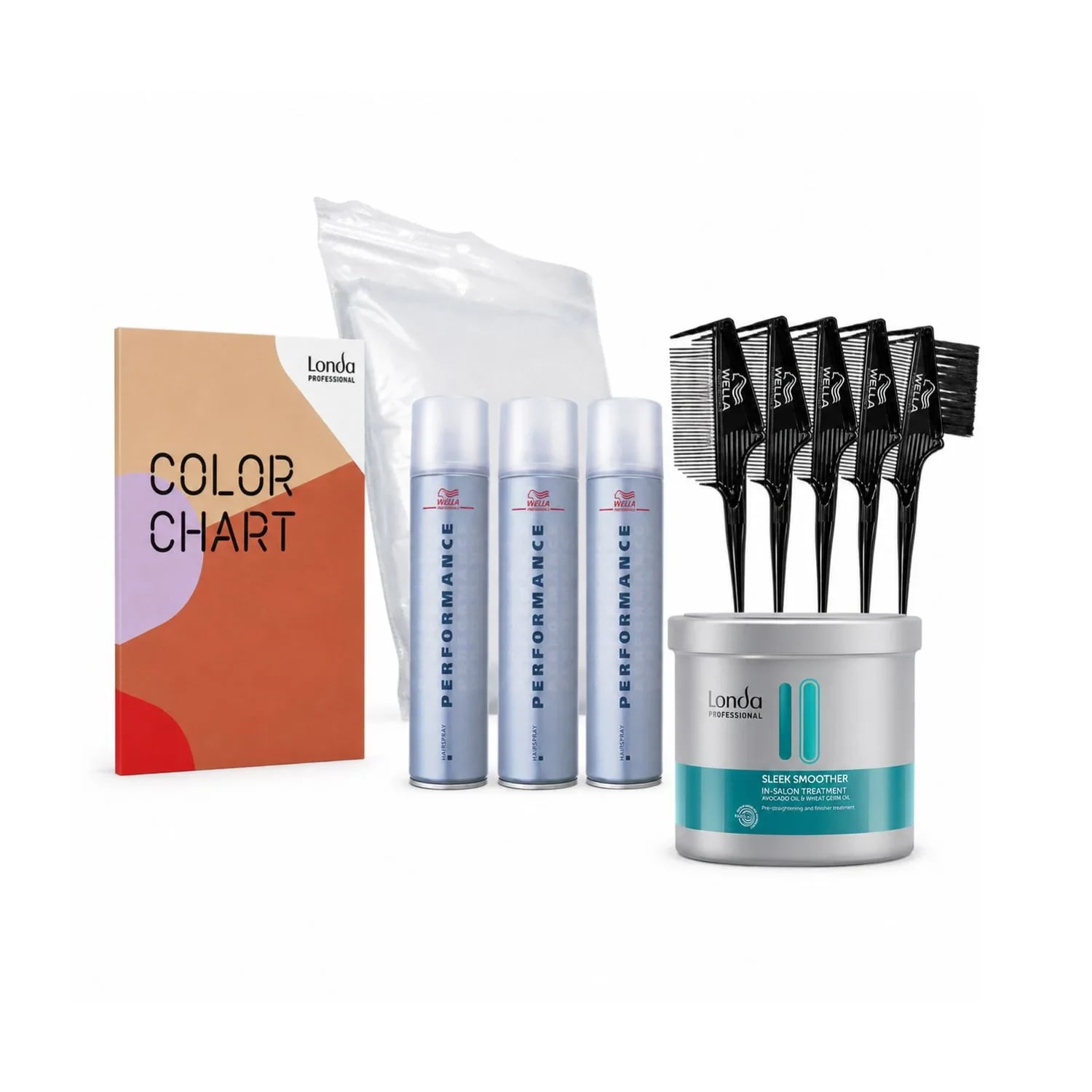 Set profesional pentru vopsire și styling, cu accesorii Comair și Wella, Performance Hairspray, Londa Sleek Smoother și catalog de culori Londa inclus