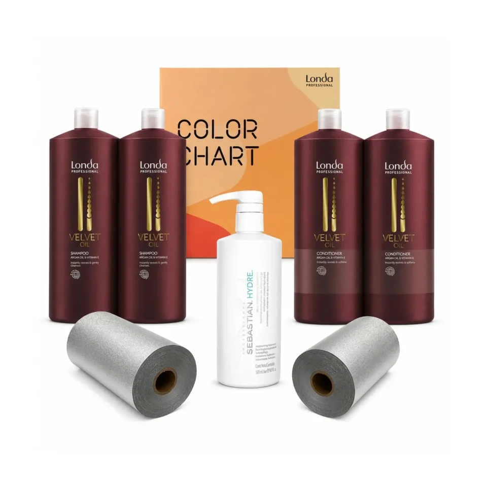 Set Londa Professional Velvet Oil pentru păr uscat, cu mască Sebastian Hydre, folie Embo și catalog de culori Londa inclus