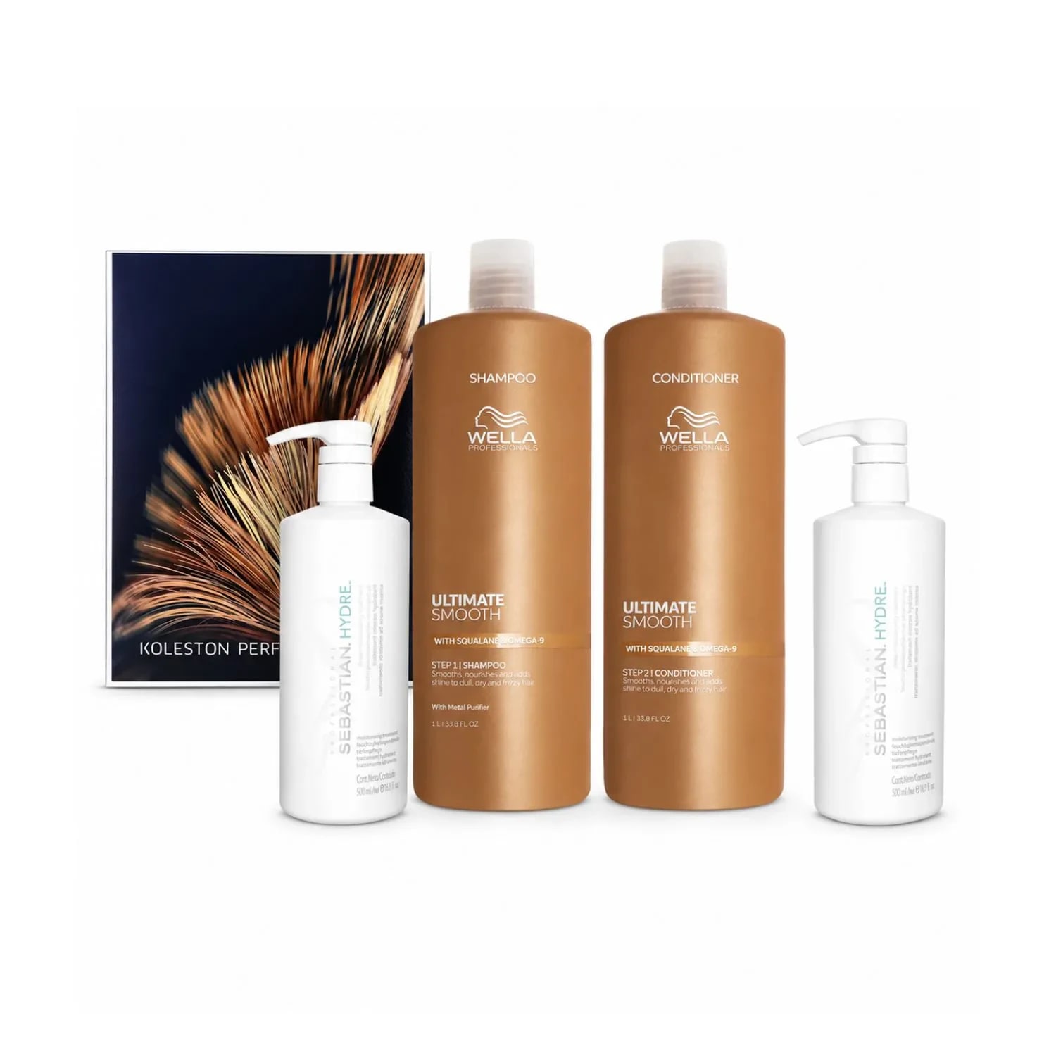 Set Wella Professionals Ultimate Smooth pentru păr uscat, cu Sebastian Hydre Mask și catalog Koleston inclus