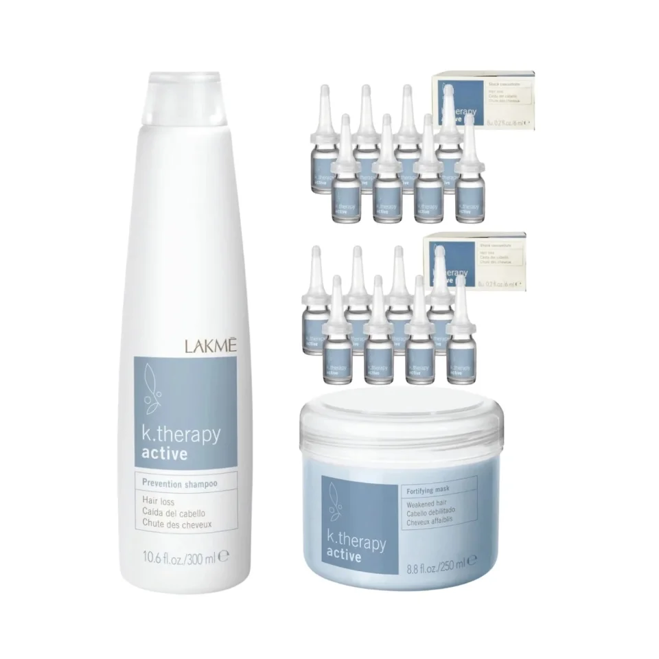 Set impotriva caderii parului, Lakme, K.Therapy Active, Sampon 300ml + Masca 250ml + Fiole 8x6ml x 2 buc.