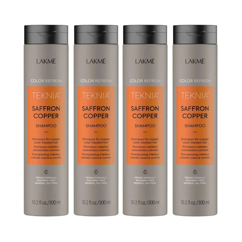 Pachet pentru parul vopsit aramiu, Lakme, Saffron Copper, 4 x Sampon 300ml