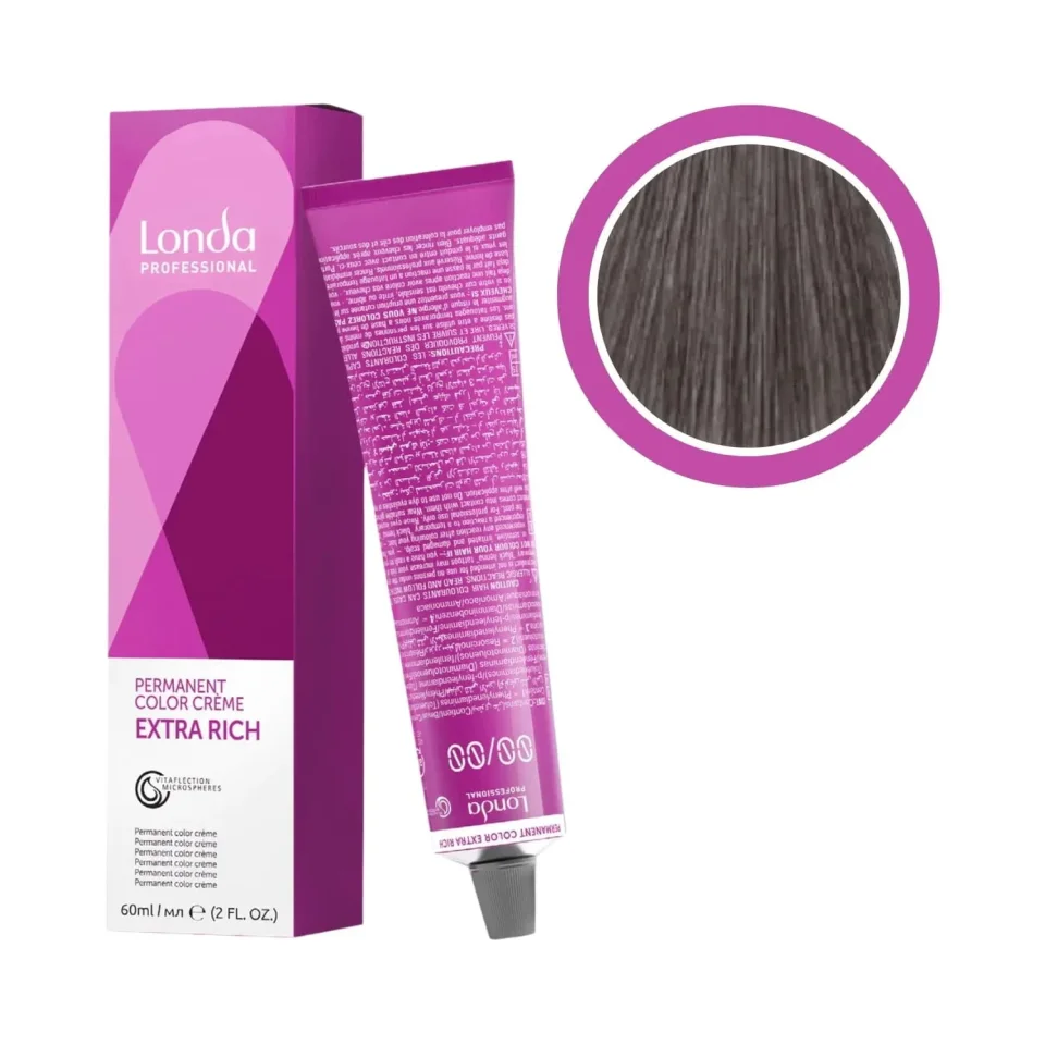 Vopsea permanentă, Londa Professional, Londacolor 7/81 Blond Mediu Perlat Cenușiu, 60 ml