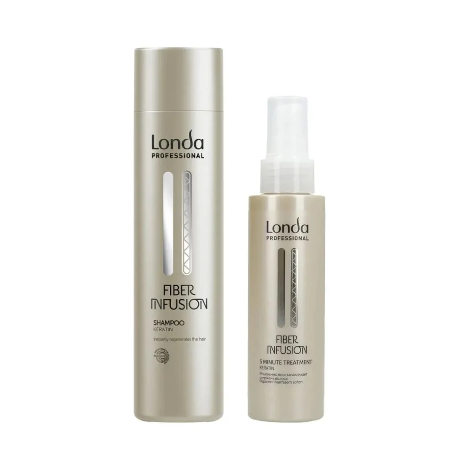 Pachet pentru păr deteriorat Londa Professional Fiber Infusion, Șampon 250 ml și Tratament Intensiv în 5 Minute 100 ml