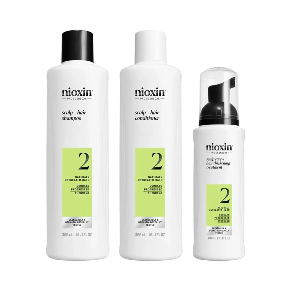 Set pentru păr natural cu subțiere avansată, Nioxin, System 2, Șampon 300 ml, Balsam 300 ml și Tratament 100 ml
