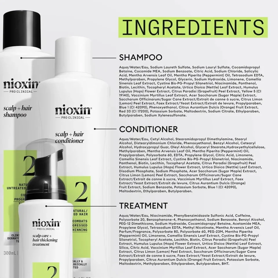Set pentru păr natural cu subțiere avansată, Nioxin, System 2, Șampon 300 ml, Balsam 300 ml și Tratament 100 ml — imagine 4