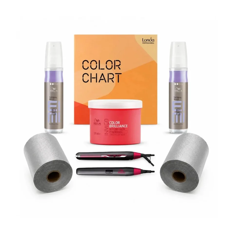 Set profesional Wella pentru coafat și protecție termică, cu placă Smooth Filler, Thermal Image, folie Embo și catalog de culori Londa inclus