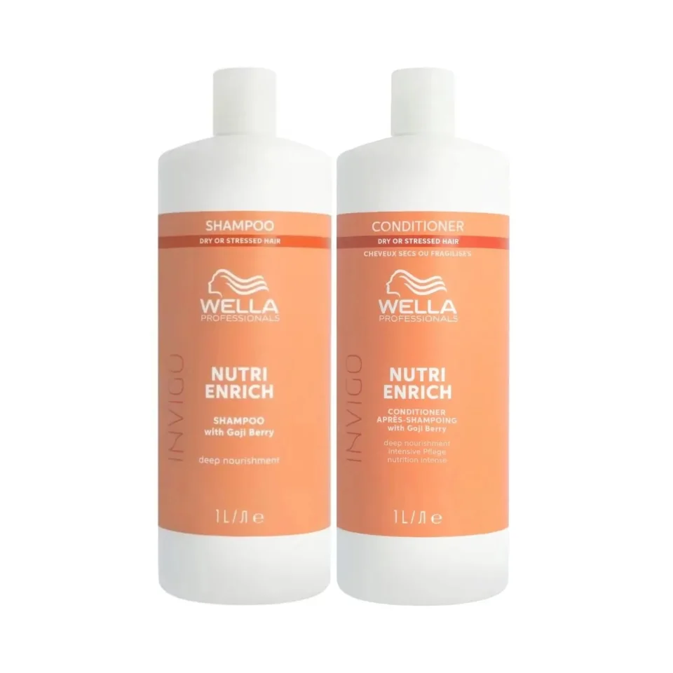 Set pentru par uscat si deteriorat, Wella Professionals, Nutri Enrich Shampoo 1000ml si Nutri Enrich Conditioner 1000ml