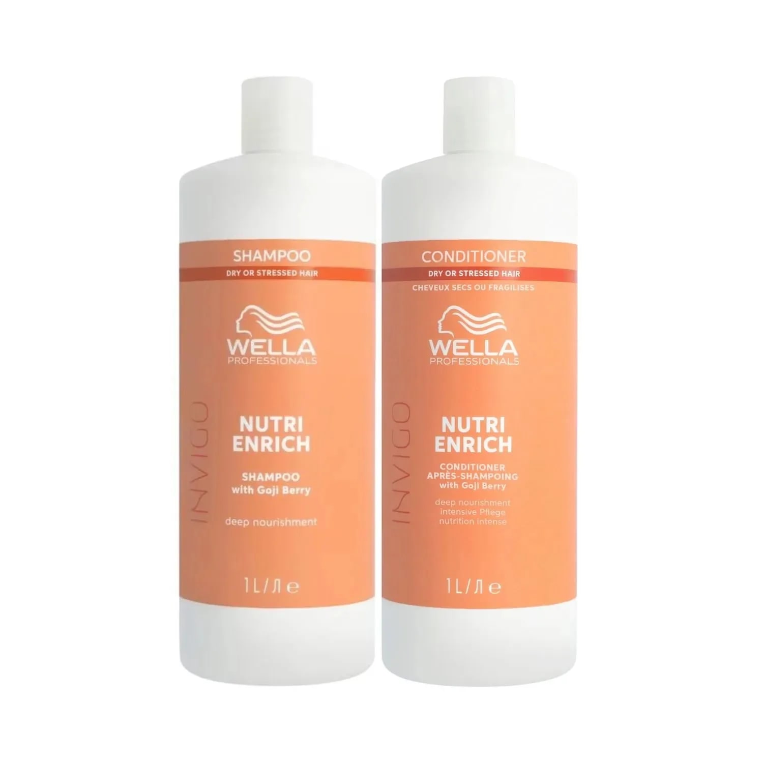 Set pentru par uscat si deteriorat, Wella Professionals, Nutri Enrich Shampoo 1000ml si Nutri Enrich Conditioner 1000ml
